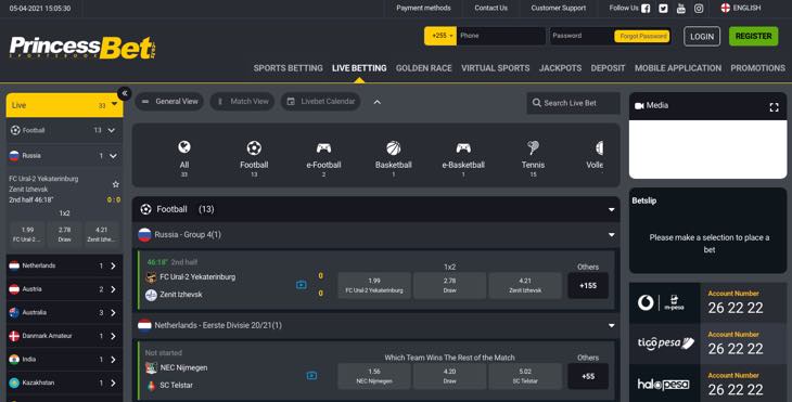Princessbet live betting